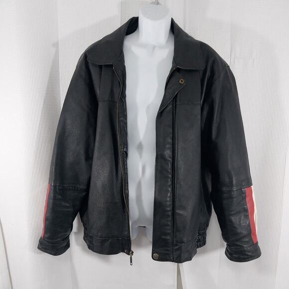 VINTAGE OSCAR PIEL! HOT BLACK GENUINE LEATHER, AMERICA BIKER/MOTO JACKET! SZ L - Picture 7 of 11